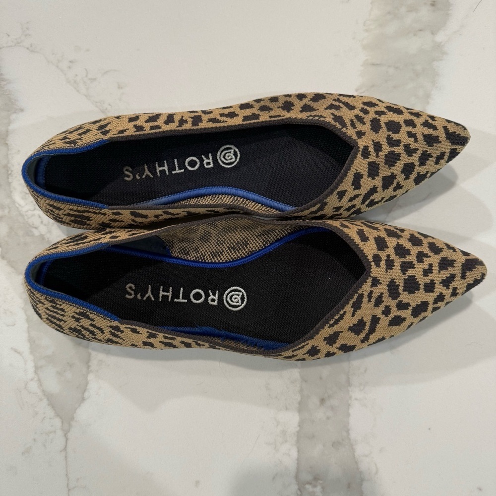 Rothy's Retired “The Point” Pointed Leopard Print Slip On Ballet Flats Womens 10 - Picture 5 of 8